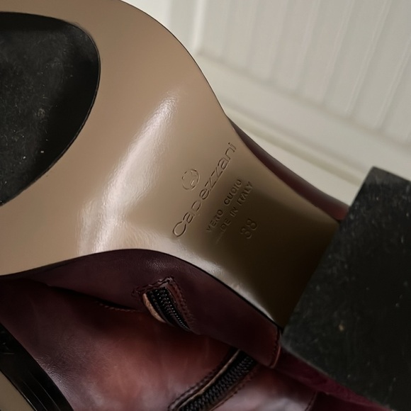 Capezzani Leather and Burgundy Suede Booties with Gold Hardware - Picture 3 of 8